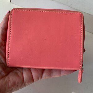 BAEKGAARD NEON PINK GREEN SMALL LEATHER WALLET ZIPPED AROUND   5"